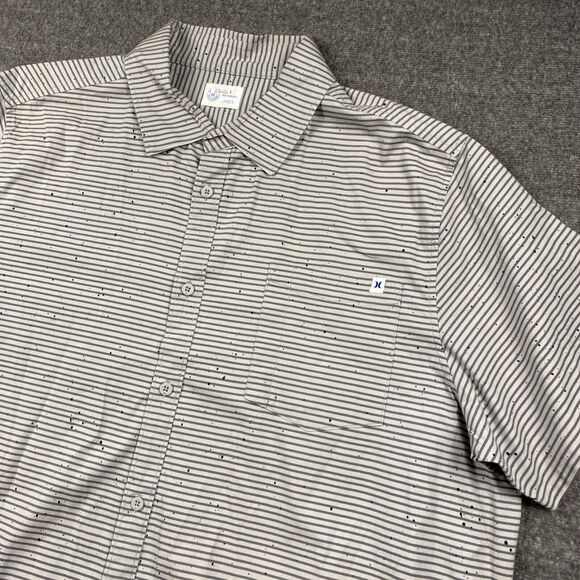 Hurley Shirt Mens XL Pinstripe Gray BK Short SLV Baggy Beach Skate Loose Y2K 90s - Picture 1 of 9